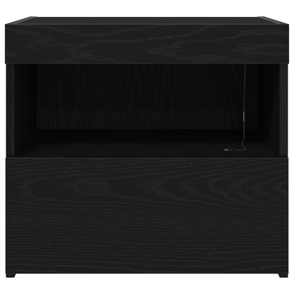 Sengebord Med Led-Lys Sort Eg 50X40X45 Cm