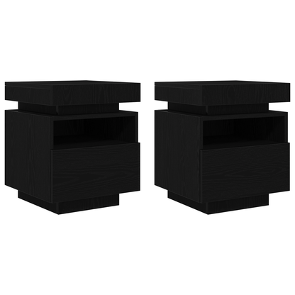 Sengebord Med Led-Lys 2 Stk Sort Eg 40X39X48,5 Cm