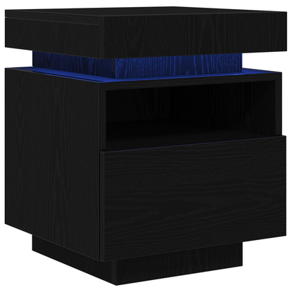 Sengebord Med Led-Lys 2 Stk Sort Eg 40X39X48,5 Cm