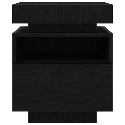 Sengebord Med Led-Lys 2 Stk Sort Eg 40X39X48,5 Cm