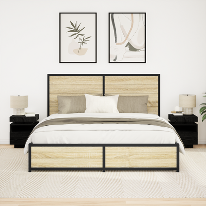 Sengebord Med Led-Lys 2 Stk Sort Eg 40X39X48,5 Cm