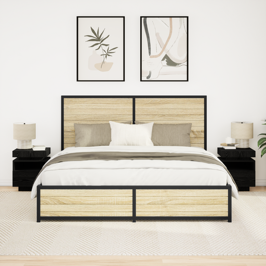 Sengebord Med Led-Lys 2 Stk Sort Eg 40X39X48,5 Cm
