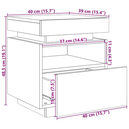 Sengebord Med Led-Lys 2 Stk Sort Eg 40X39X48,5 Cm