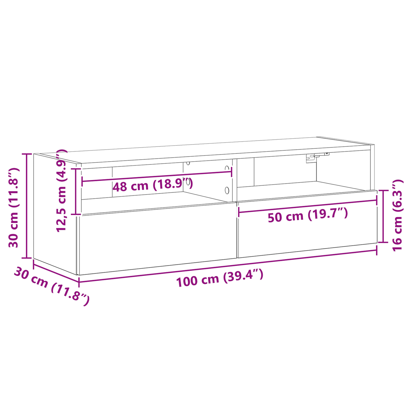 Tv Vægskab Artisan Eg 100 X 30 X 30 Cm Konstrueret Træ