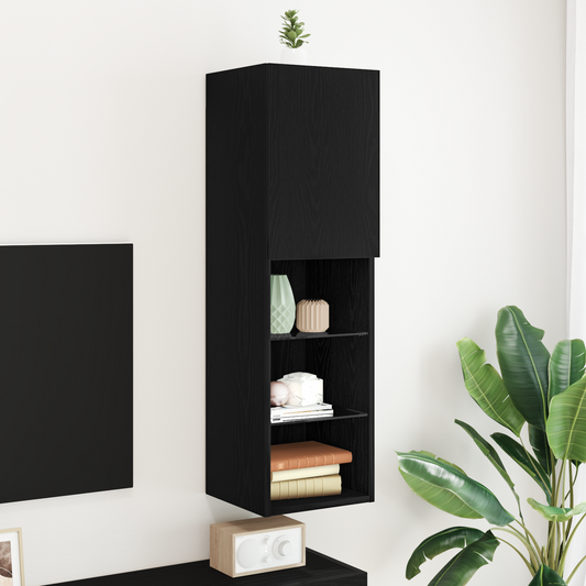 Led Tv Skab Sort Eg 30,5X30X102 Cm Konstrueret Træ
