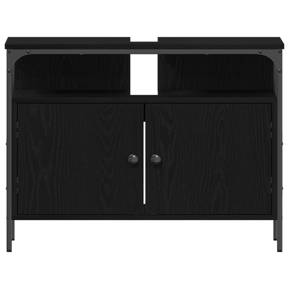 Badeværelsesvaskeskab Sort Eg 80 X 30 X 60 Cm Konstrueret Træ