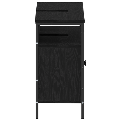 Badeværelsesvaskeskab Sort Eg 80 X 30 X 60 Cm Konstrueret Træ