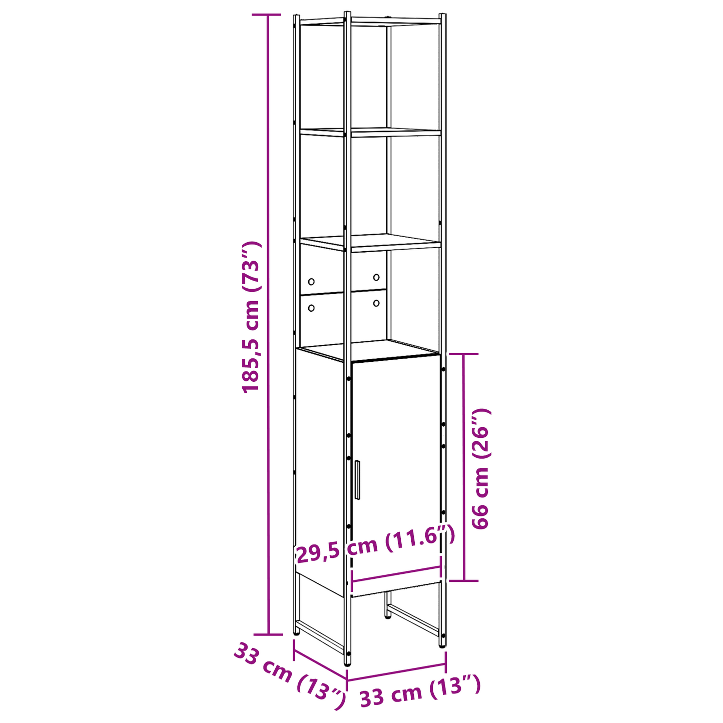 Badeværelsesskab Sort Eg 33 X 33 X 185.5 Cm Konstrueret Træ