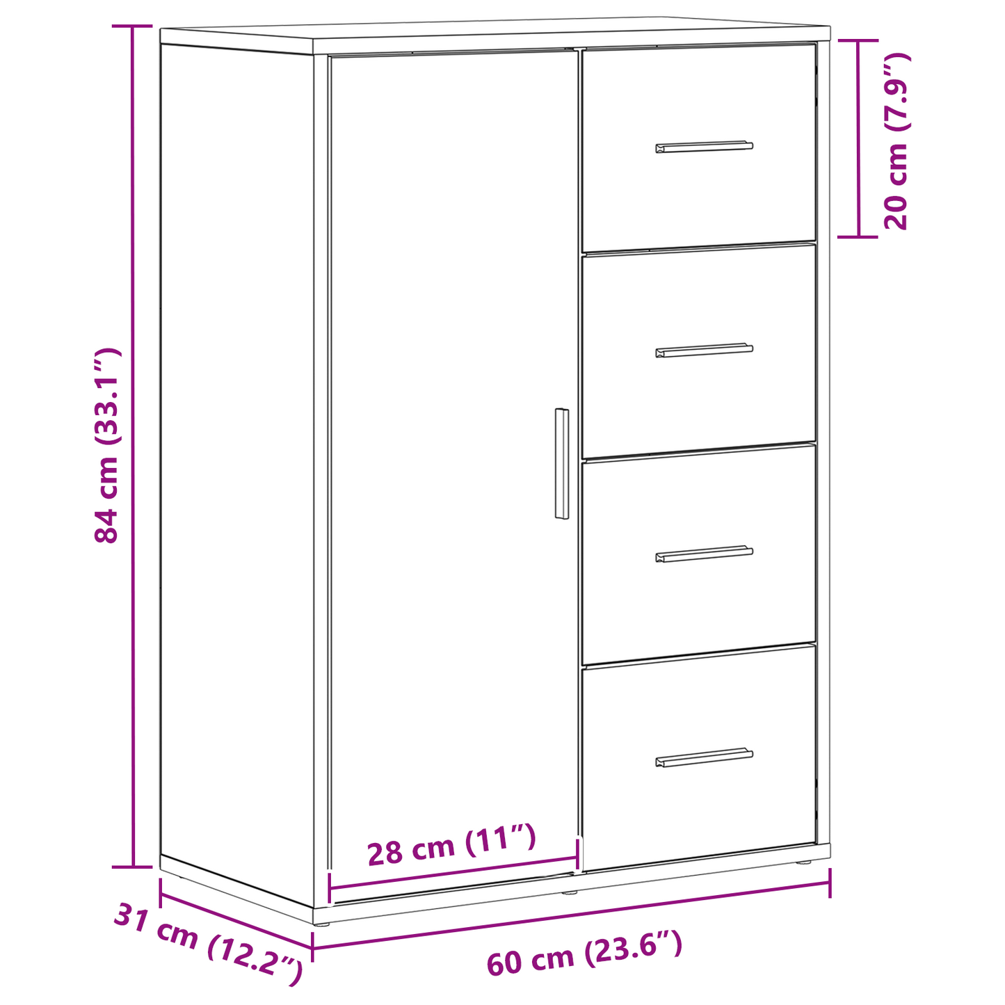 Sideboard Med Skuffe Artisan Eg 60 X 31 X 84 Cm Konstrueret Træ