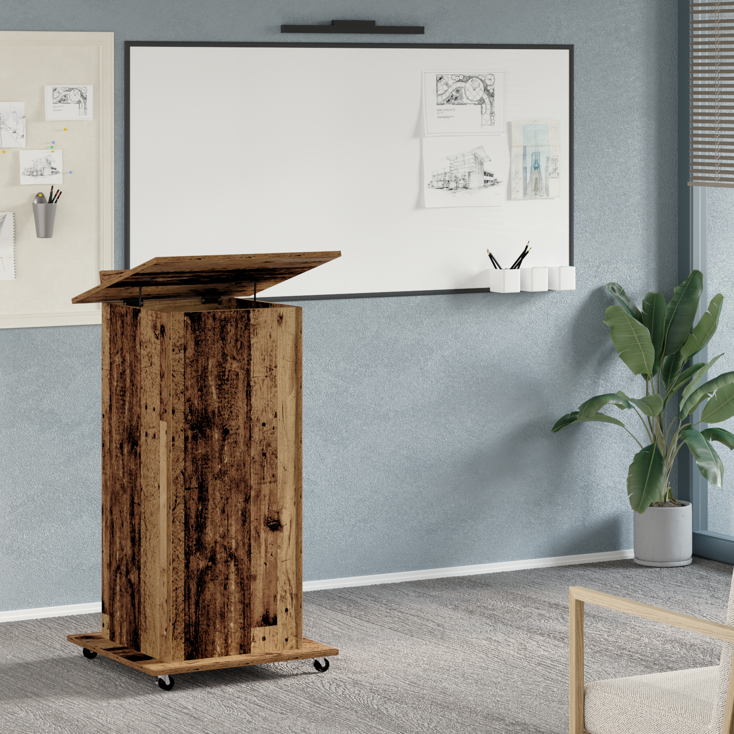 Talestativ Podium Med Hjul Gamle Træ Konstrueret Træ
