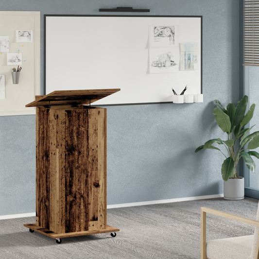 Talestativ Podium Med Hjul Gamle Træ Konstrueret Træ