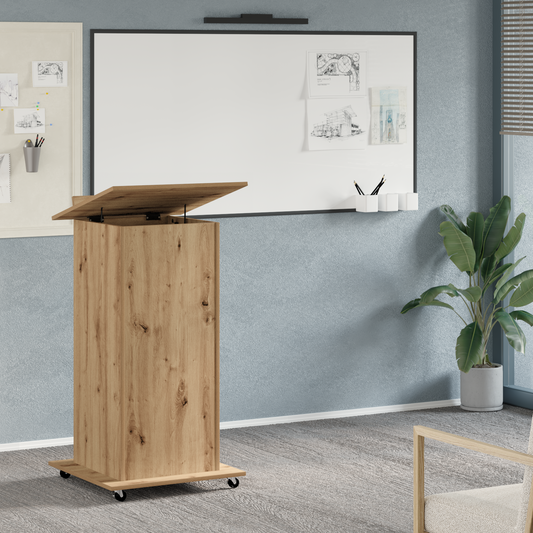 Foredragsholder Podium Med Hjul Affederet Eg Konstrueret Træ