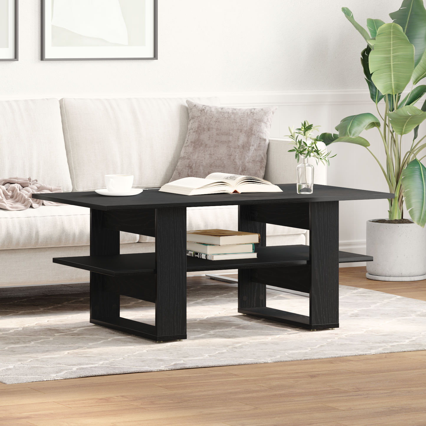 Kaffebord Sort Eg 102X55X42 Cm Konstrueret Træ