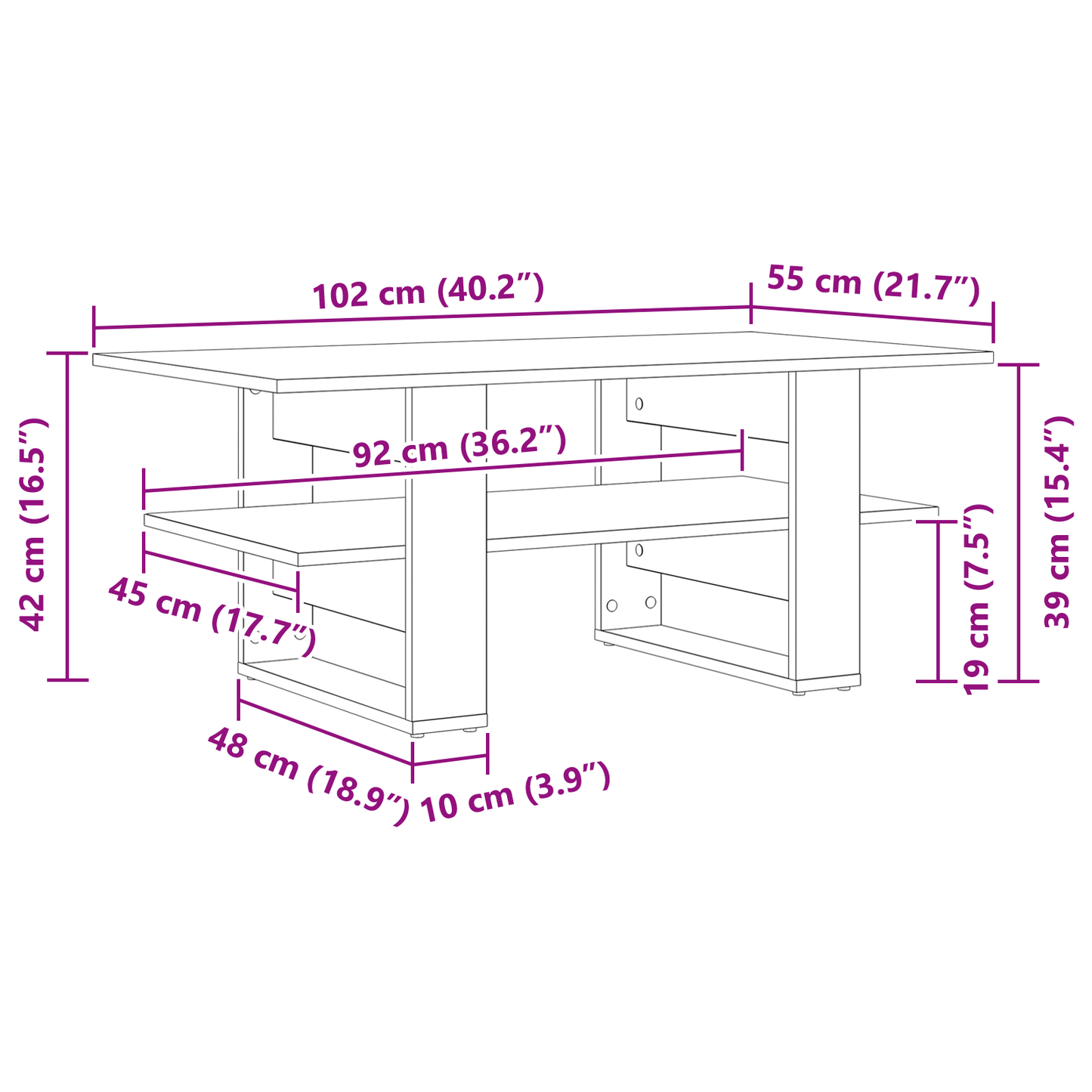 Kaffebord Sort Eg 102X55X42 Cm Konstrueret Træ