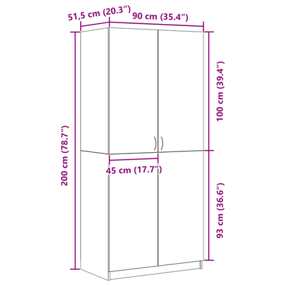 Garderobe Sort Eg 90X52X200 Cm Træ