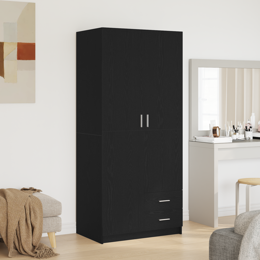 Skab Sort Egetræ 80X52X180 Cm Lavet Af Træ