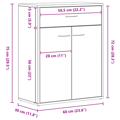 Sideboard Med Skuffe Sort 60 X 30 X 75 Cm Konstrueret Træ