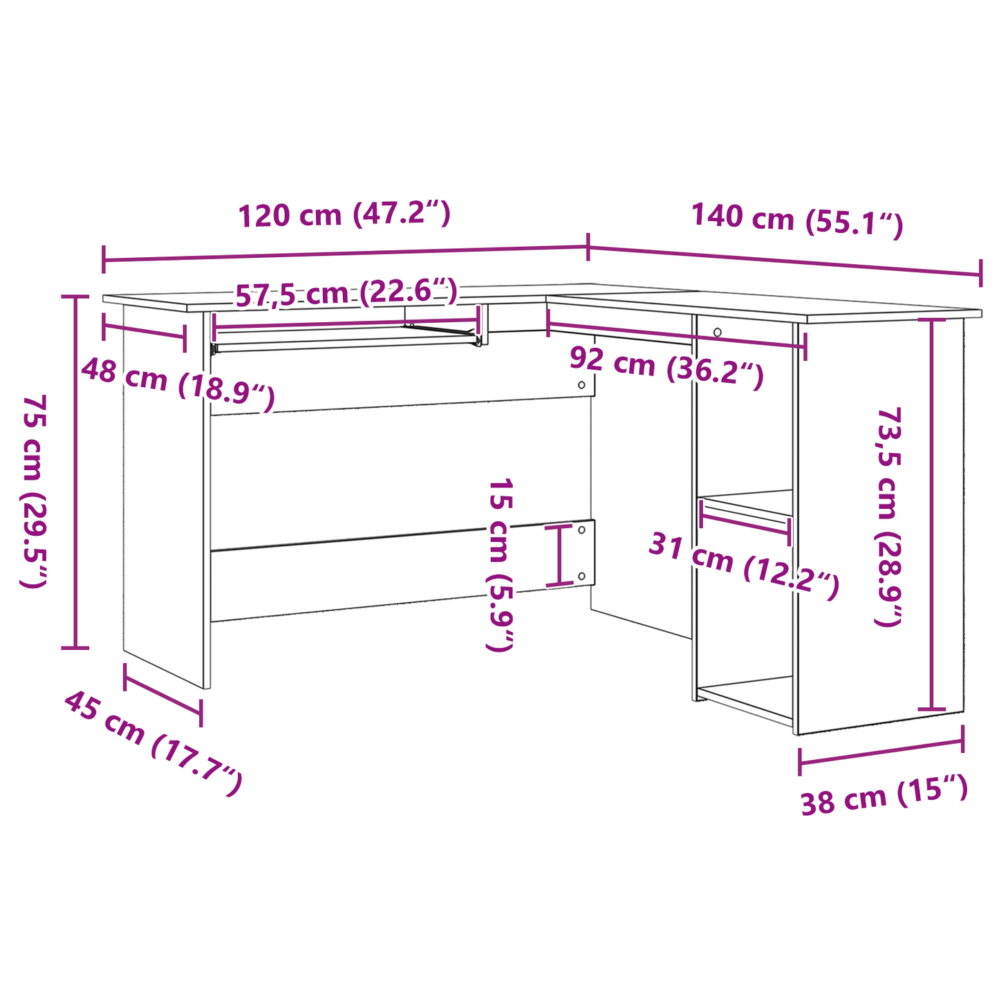 Skrivebord I Sort Eg 120X140X75 Cm Lavet Af Konstrueret Træ
