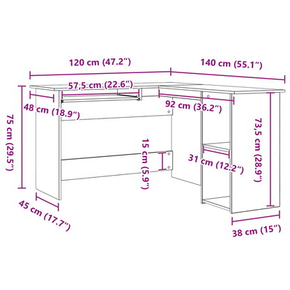 Skrivebord I Sort Eg 120X140X75 Cm Lavet Af Konstrueret Træ