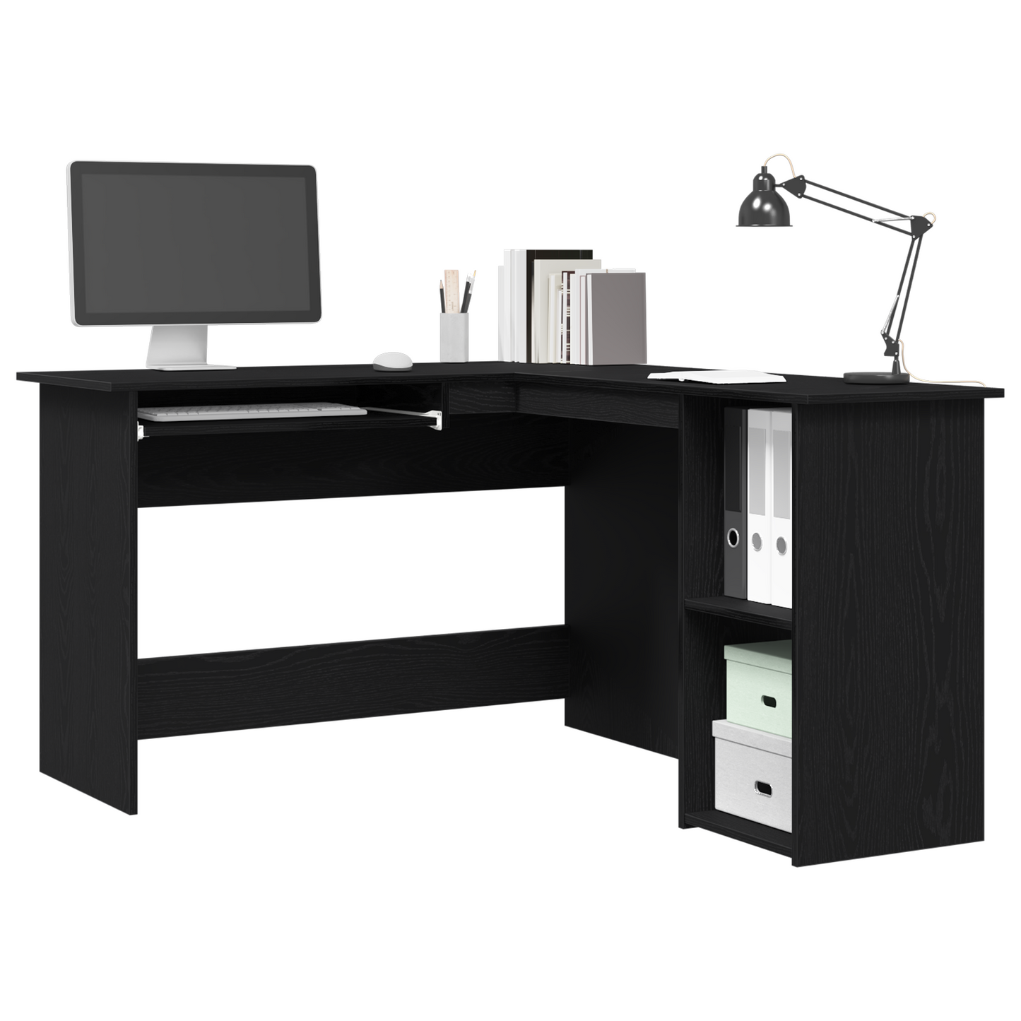Skrivebord I Sort Eg 120X140X75 Cm Lavet Af Konstrueret Træ