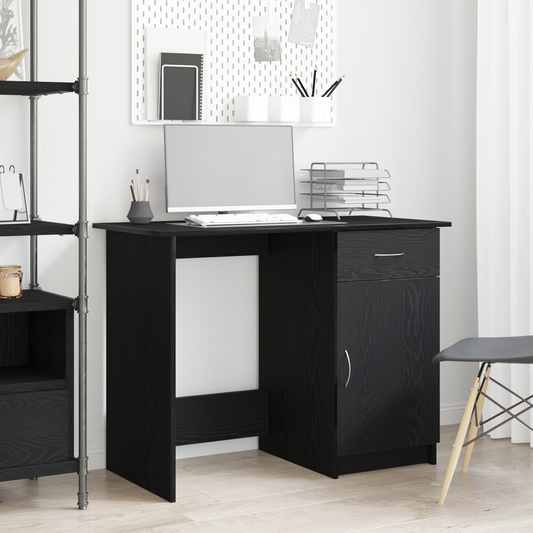 Skrivebord Sort Eg 100X50X76 Cm Støbt Træ