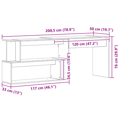 Skrivebord Sort Eg 200X50X76 Cm Konstrueret Træ