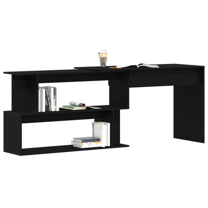 Skrivebord Sort Eg 200X50X76 Cm Konstrueret Træ