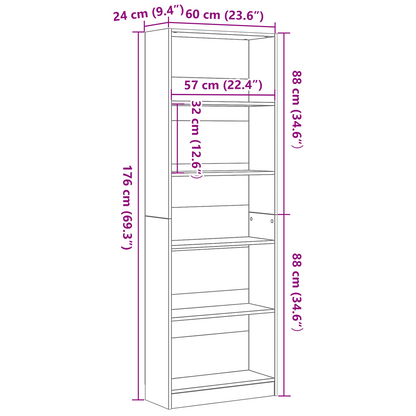 Bogreol Sort Eg 60 X 24 X 176 Cm Konstrueret Træ
