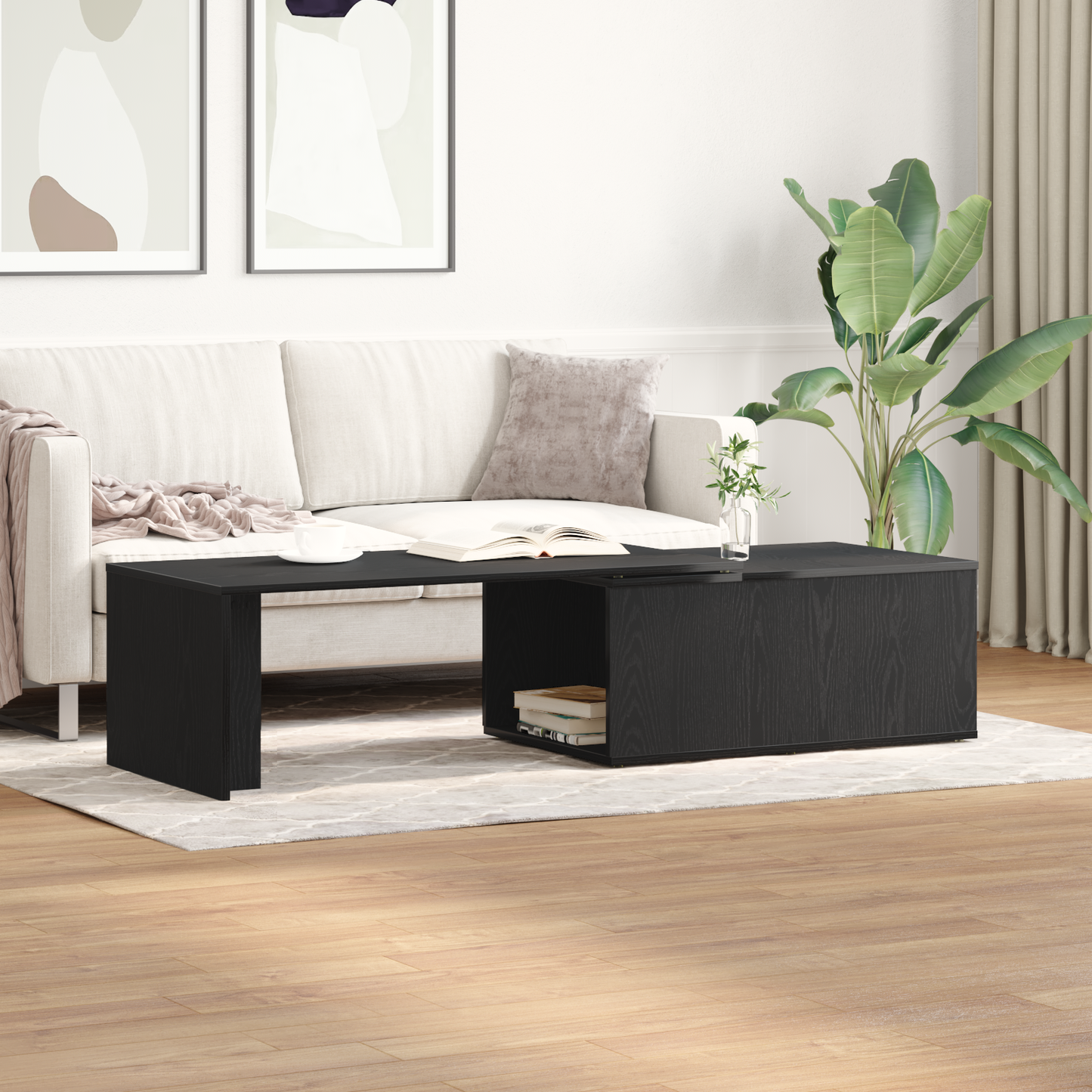 Kaffebord I Sort Egetræ 150X50X35 Cm - Fremstillet Af Træ