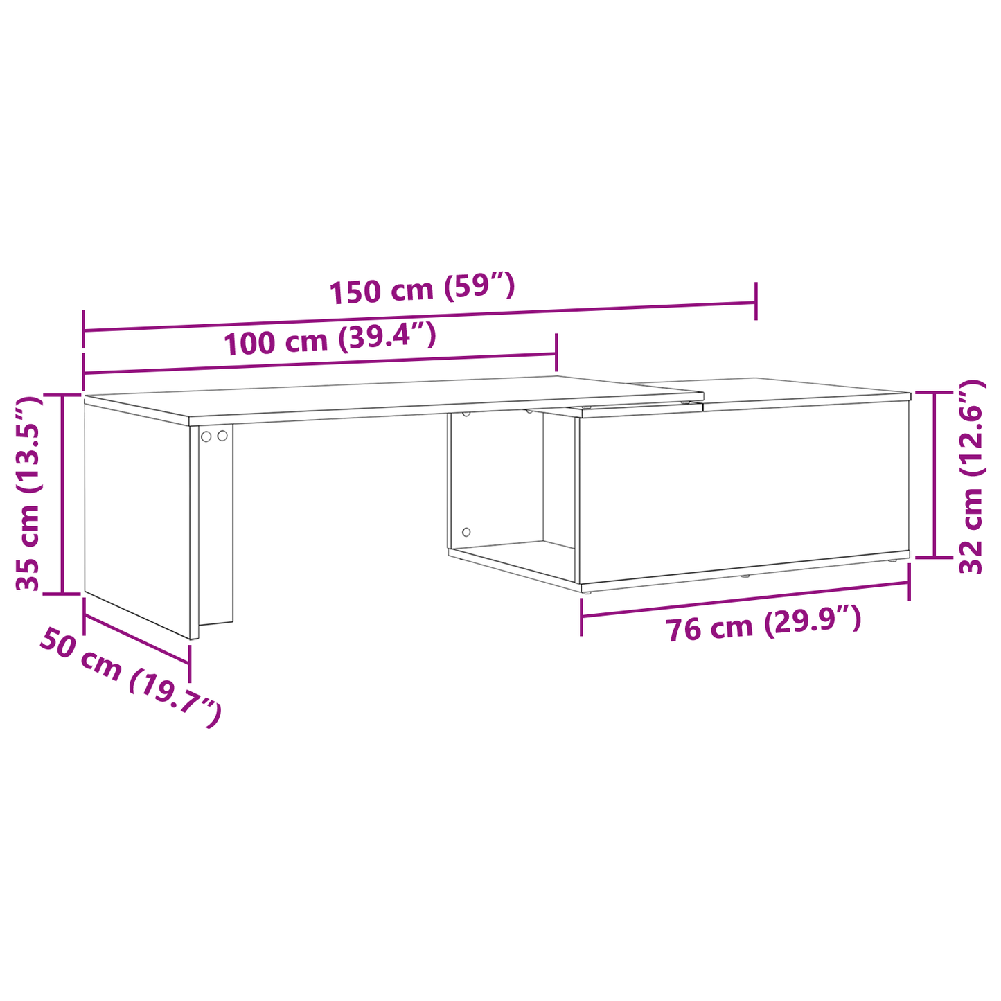 Kaffebord I Sort Egetræ 150X50X35 Cm - Fremstillet Af Træ