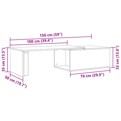 Kaffebord I Sort Egetræ 150X50X35 Cm - Fremstillet Af Træ
