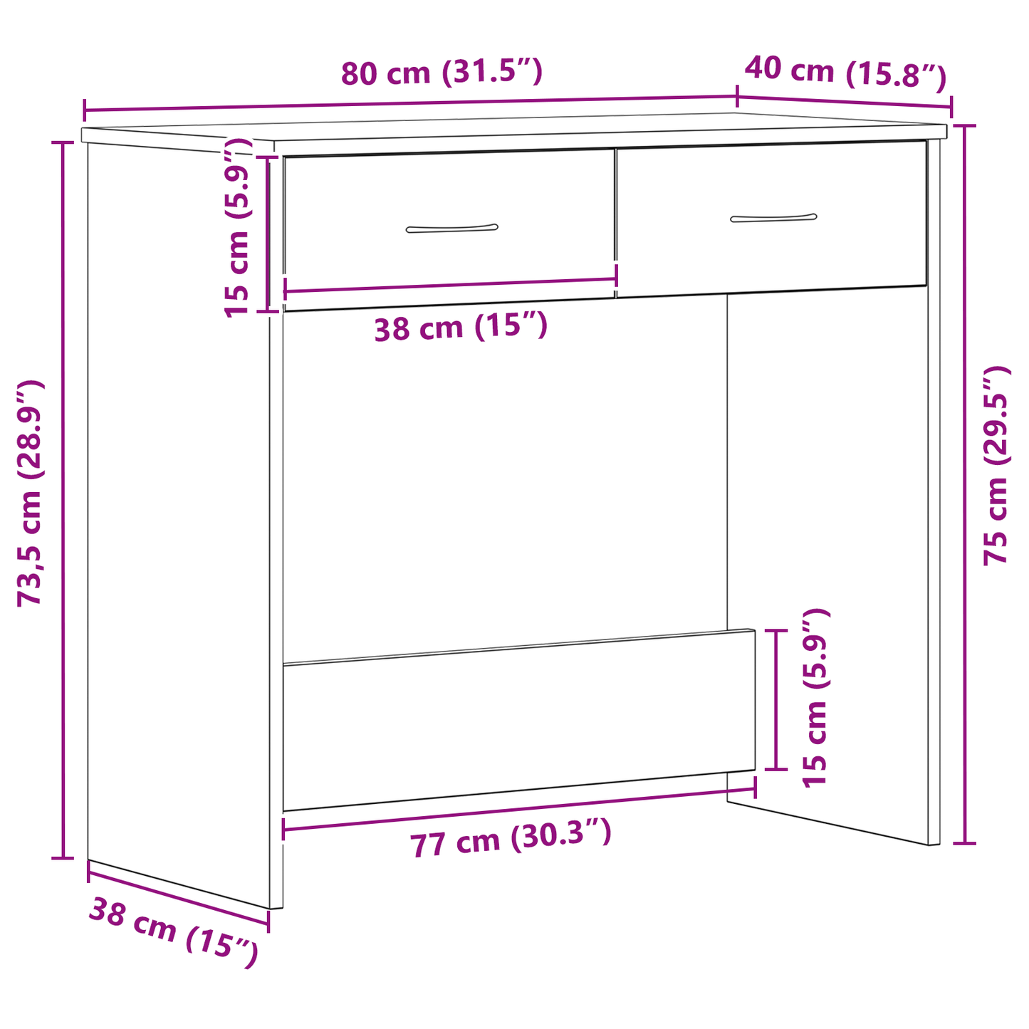 Skrivebord Sort Eg 80X40X75 Cm Lavet Af Træ