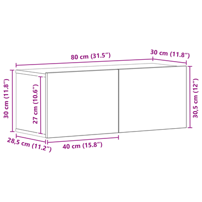 Tv Skabe Vægmonteret Sort Eg 80 X 30 X 30 Cm Konstrueret Træ