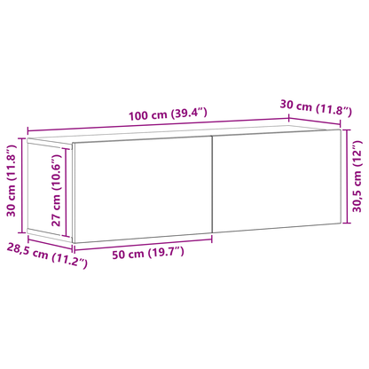Tv Skabe Vægmonteret Sort Eg 100 X 30 X 30 Cm Konstrueret Træ
