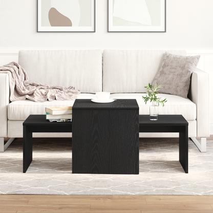 Sæt Af Borde Sort Eg 100X48X40 Cm Ingeniørtræ