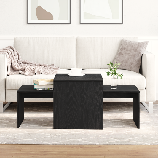 Sæt Af Borde Sort Eg 100X48X40 Cm Ingeniørtræ