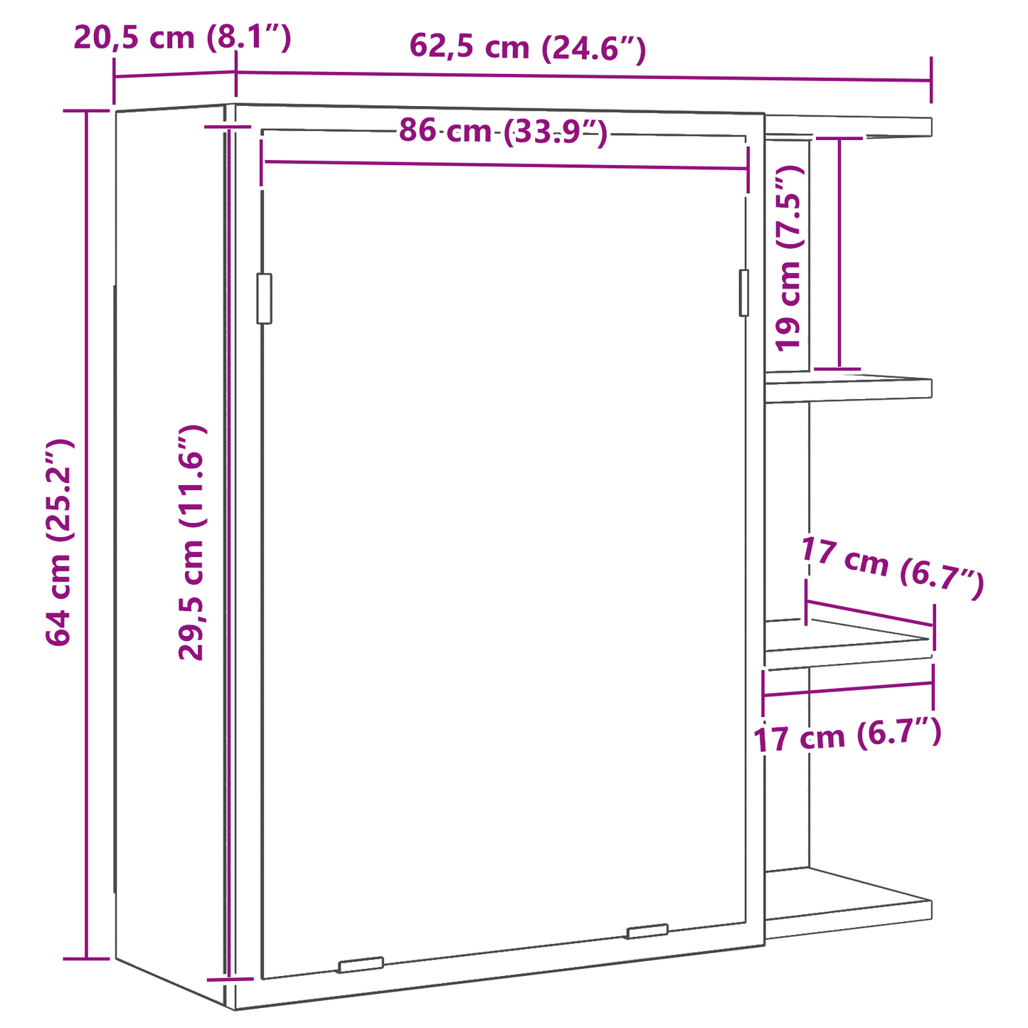 Badeværelsesspejlskab Med Hylde Sort Eg 62,5 X 20,5 X 64 Cm