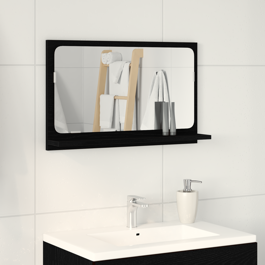Spejlhylde Med Hylde Sort Eg 60 X 10.5 X 37 Cm Konstrueret Træ