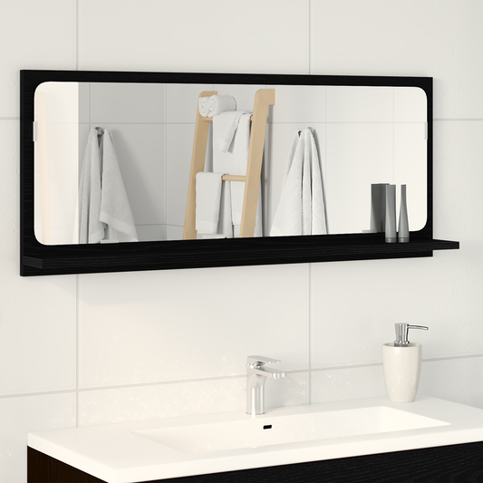 Spejlhylde Med Hylde Sort Eg 90 X 10.5 X 37 Cm Konstrueret Træ