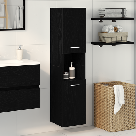 Badeværelsesskab Sort Eg 30 X 30 X 130 Cm Konstrueret Træ