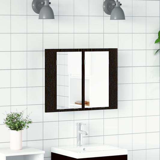 Badeværelsesskab Med Spejl Med Spejllys Sort Eg 60 X 12 X 45 Cm