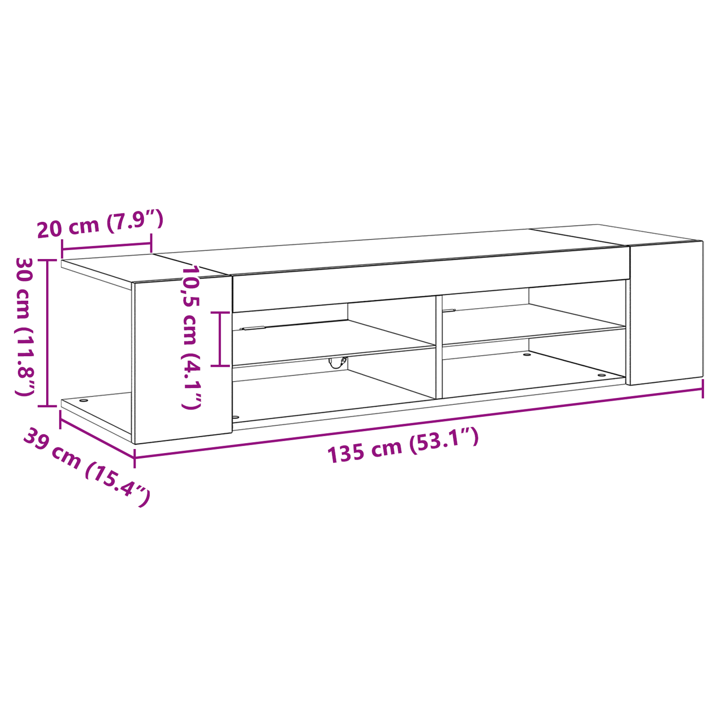 Tv-Skab Sort 135 X 39 X 30 Cm Konstrueret Træ