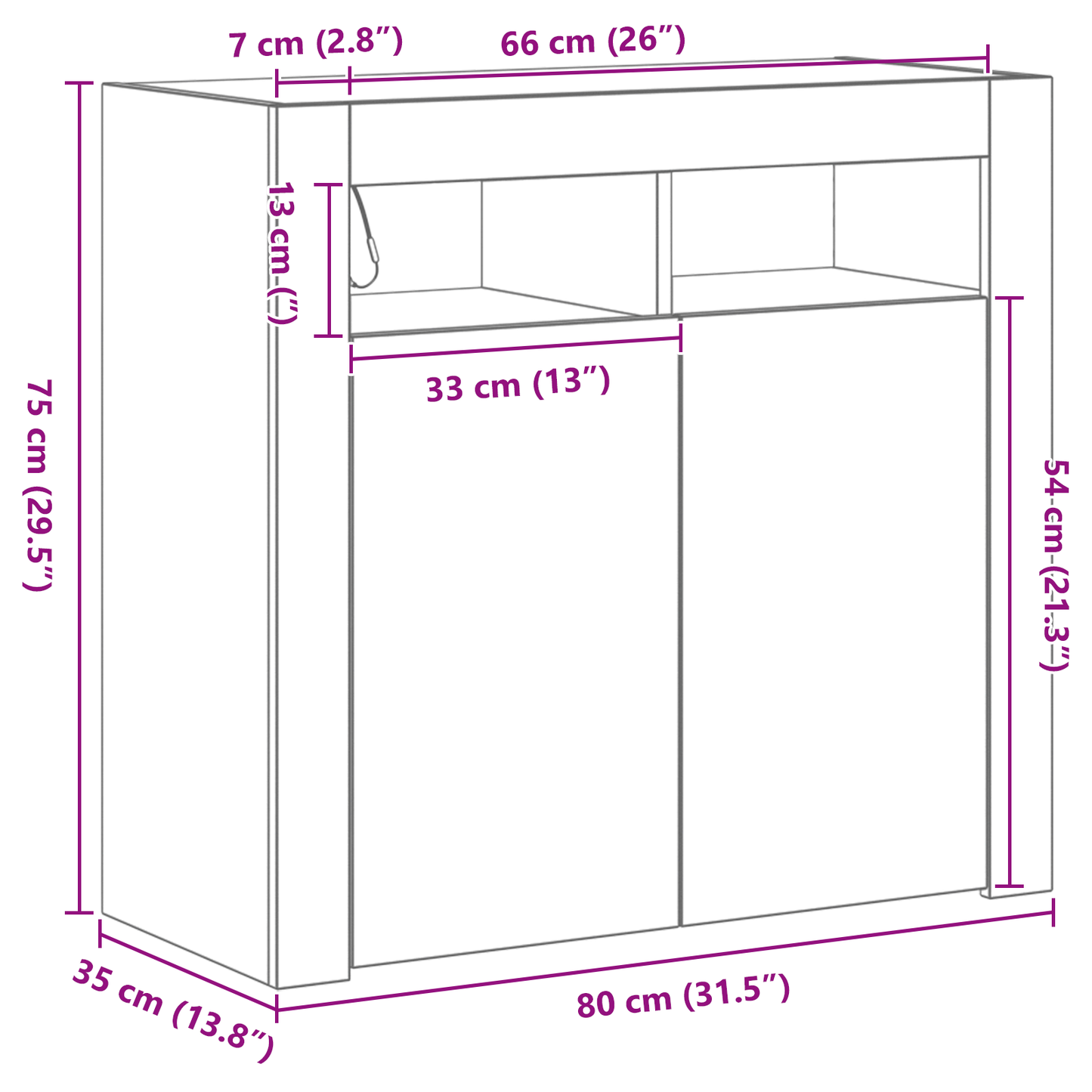Sideboard Sort 80 X 35 X 75 Cm Konstrueret Træ
