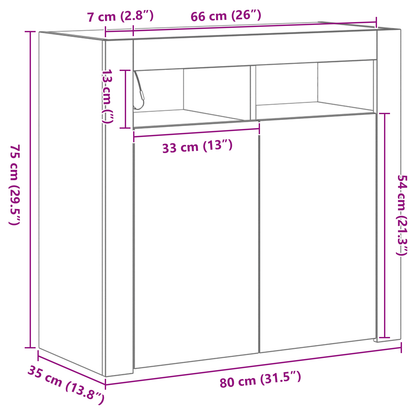 Sideboard Sort 80 X 35 X 75 Cm Konstrueret Træ