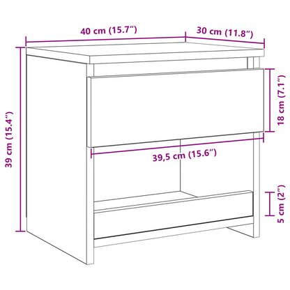 Sengebord I Sort Eg 40X30X39 Cm Lavet Af Konstrueret Træ