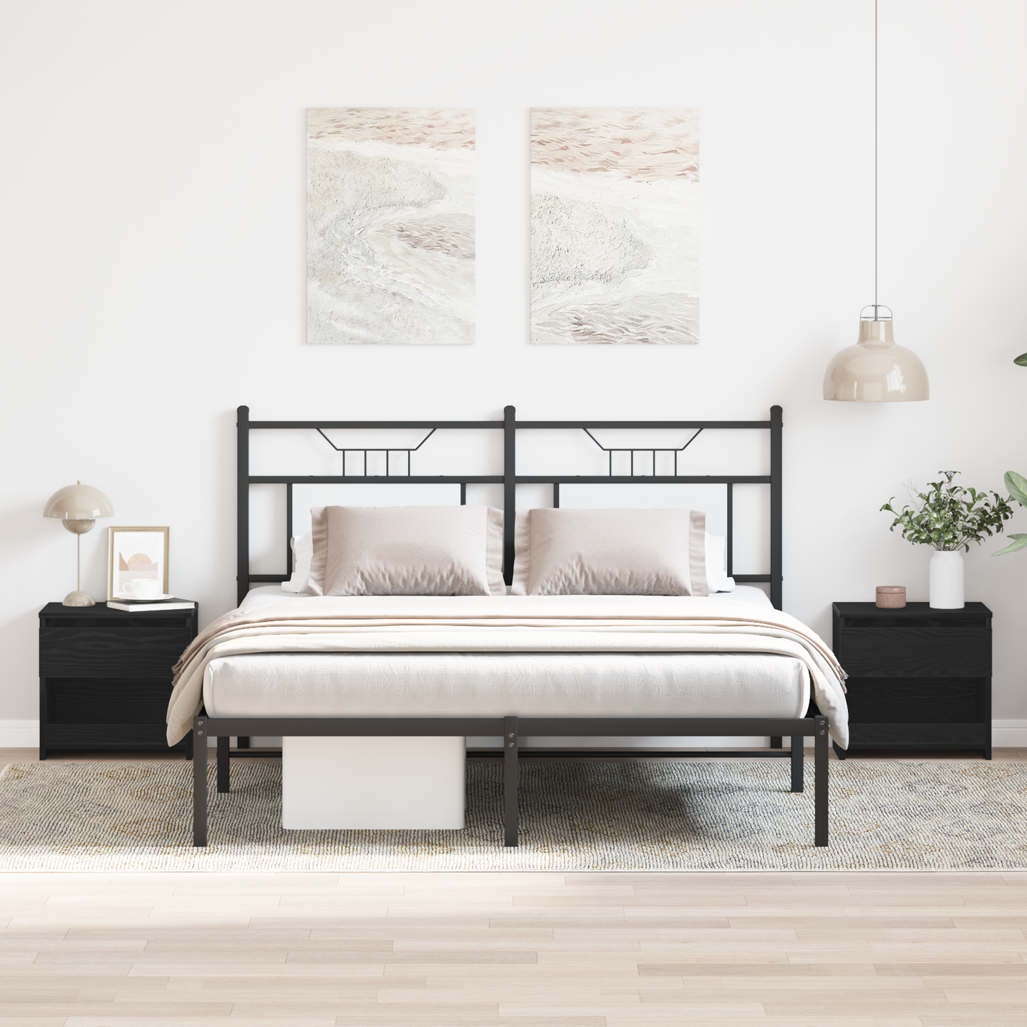 Sengeborde 2 Stk Sort Eg 40X30X39 Cm Lavet Af Træ