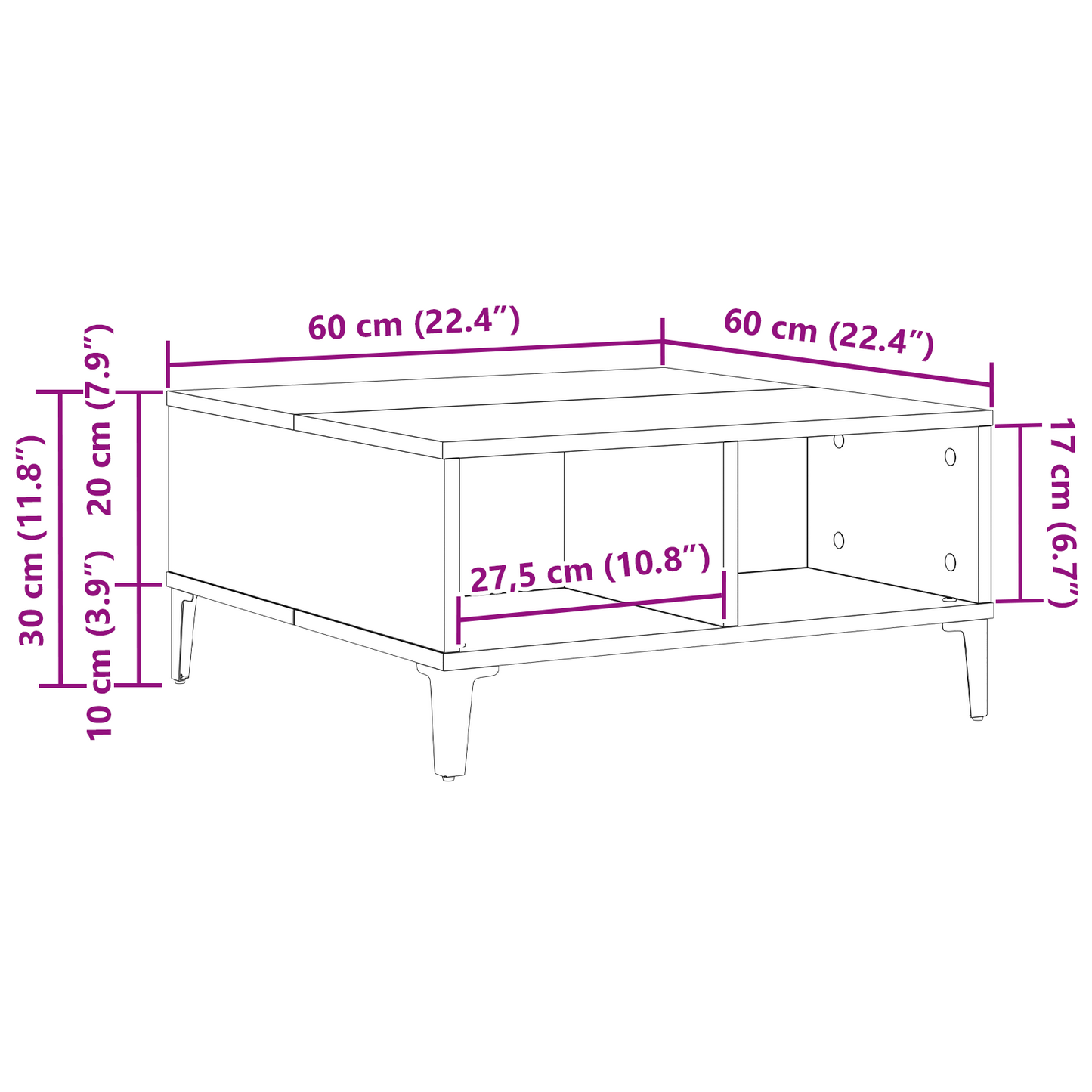 Kaffe Bord Sort Eg 60X60X30 Cm Konstrueret Træ