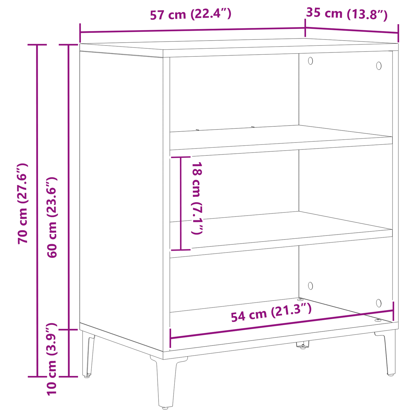 Skænk Sort Eg 57X35X70 Cm Tekstureret Træ