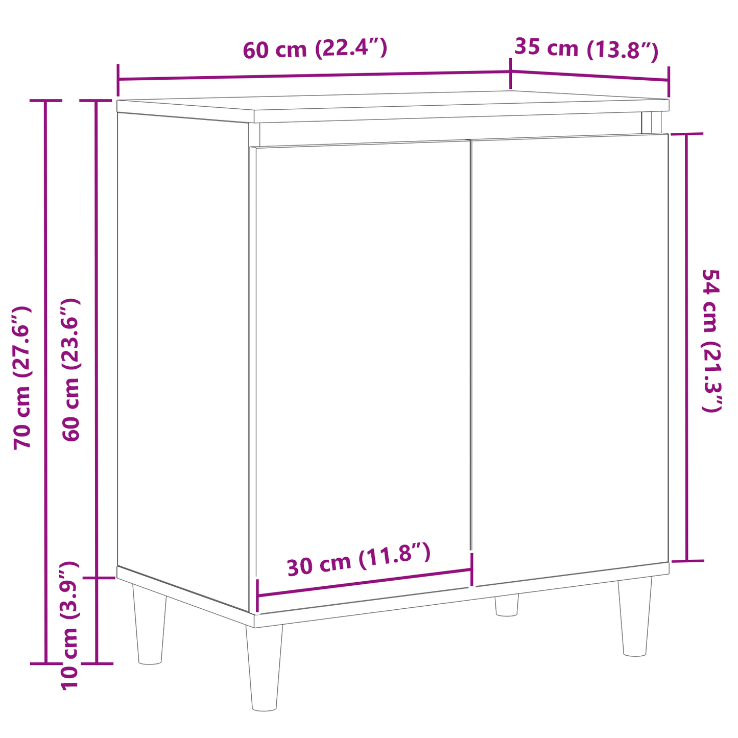 Sideboard Sort 60 X 35 X 70 Cm Konstrueret Træ