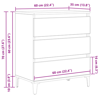 Sideboard Med Skuffe Sort Eg 60 X 35 X 70 Cm Konstrueret Træ
